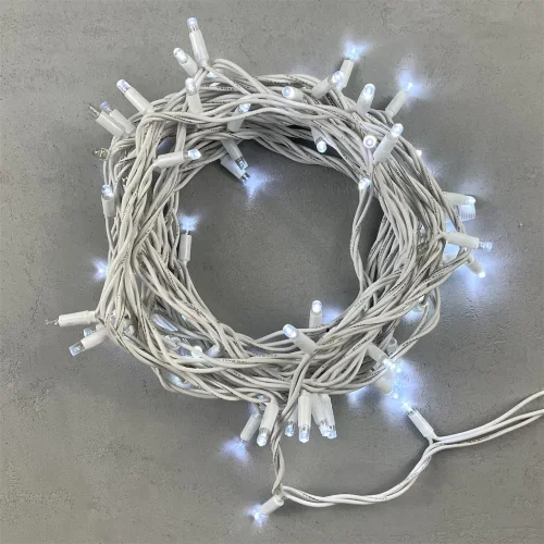 Гирлянда Нить 10м Белая с Мерцанием Белого Диода 220В, 75 LED, Провод Белый Каучук, IP65. Фото 1.