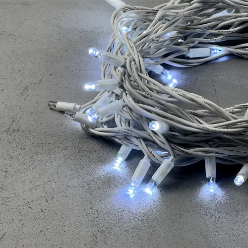 Гирлянда Нить 10м Белая с Мерцанием Белого Диода 220В, 75 LED, Провод Белый Каучук, IP65. Фото 2.