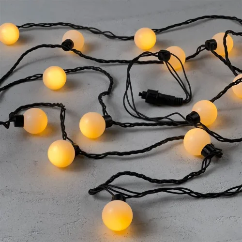 Гирлянда «Шарики» 5м Желтая 220В, Диаметр Шарика 40мм, 20 LED, Провод Черный Каучук, IP65. Фото 2.