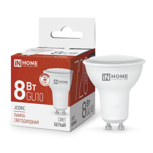 Лампа светодиодная LED-JCDRC-VC 8Вт 230В GU10 4000К 720Лм IN HOME - Фото