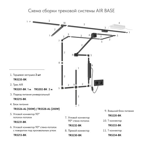TR5202-BK Трек Air, серия Base, 2м, 48V DC, IP20, черный, алюминий. Фото 3