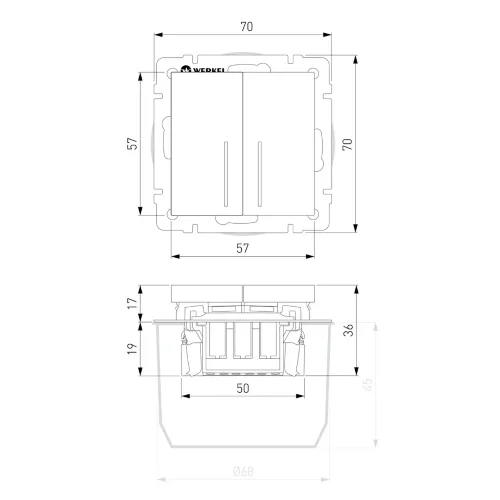 Выключатель двухклавишный проходной с подсветкой (айвори акрил) W1122143 - фото 5