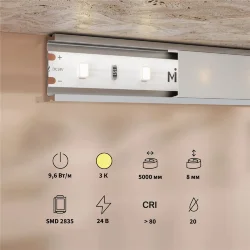 Светодиодная лента Base 24В 2835 9,6Вт/м 3000K 5м IP 20 201177 (Белый)