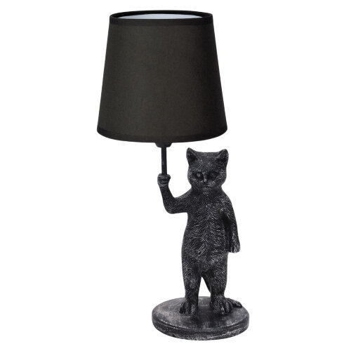 UML-B465 E14 SILVER-BLACK Светильник настольный декоративный Кот, под лампу E14, 40W, Механический выключатель, Серебристый-черный - фото 1