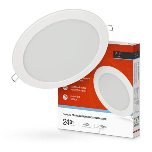 Панель светодиодная встраиваемая круглая RLP 24Вт 230В 6500К 1440Лм 300мм белая IP40 IN HOME - Фото