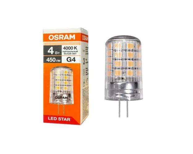 Лампа светодиодная 4W/4000K (=75W) G4 220V | 450Lm d18x39 | - OSRAM. Фото 2