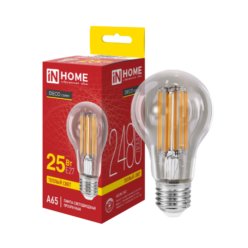 Лампа светодиодная LED-A65-deco 25Вт 230В Е27 3000К 2480Лм прозрачная IN HOME - Фото