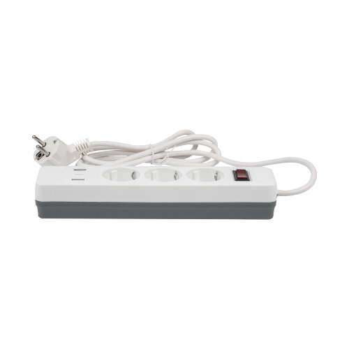 S-GSR3-1.5 U2C1 WHITE-GREY Сетевой фильтр серии Standard, шнур 1.5м Пвс 3х0.75, 3 гнезда, с-з, 2USB+1TYPE C, 10A, 2500Вт, Белый-серый, TM Uniel - фото 3