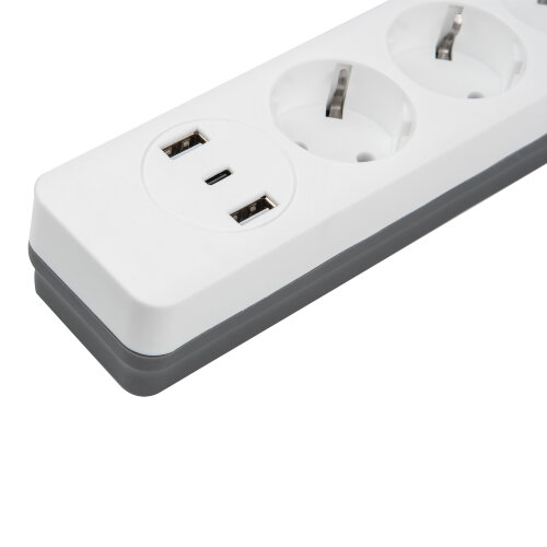 S-GSR3-1.5 U2C1 WHITE-GREY Сетевой фильтр серии Standard, шнур 1.5м Пвс 3х0.75, 3 гнезда, с-з, 2USB+1TYPE C, 10A, 2500Вт, Белый-серый, TM Uniel - фото 6