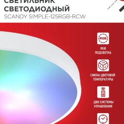 Светильник светодиодный SCANDY SIMPLE-125RGB-RCW 125Вт 230В 3000-6500K 10000Лм 400x50мм пульт ДУ белый IN HOME