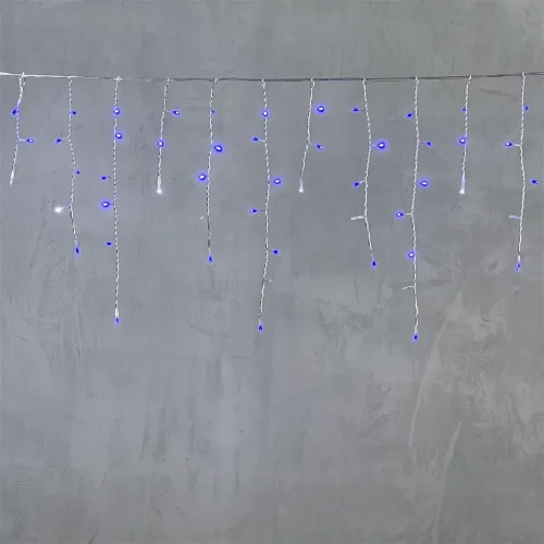 Гирлянда Бахрома 3,1 x 0,5 м Синяя с Мерцанием Белого Диода 220В, 150 LED, Провод Прозрачный ПВХ, IP54. Фото 6.