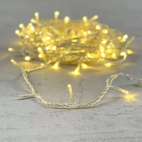 Гирлянда Нить 10м Золотой с Мерцанием 24В, 100 LED, Провод Прозрачный ПВХ, IP54. Фото 5.