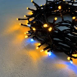 Гирлянда Нить 10м Желтая с Мерцанием Белого Диода 24В, 100 LED, Провод Черный ПВХ, IP54