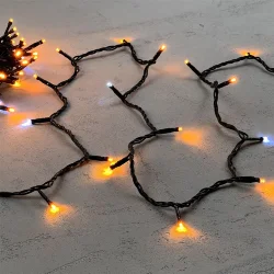 Гирлянда Нить 10м Желтая с Мерцанием Белого Диода 24В, 100 LED, Провод Черный ПВХ, IP54