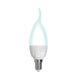 LED-CW37 7W-4000K-E14-FR-DIM PLP01WH Лампа светодиодная, диммируемая, Форма свеча на ветру, матовая, Серия Яркая, Белый свет 4000K.