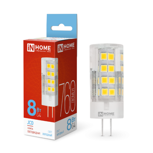 Лампа светодиодная LED-JCD 8Вт 230В G4 6500К 760Лм IN HOME - Фото