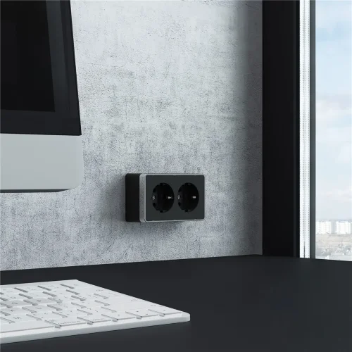 Розетка двойная с заземлением Gallant черный/хром W5072135 - фото 2