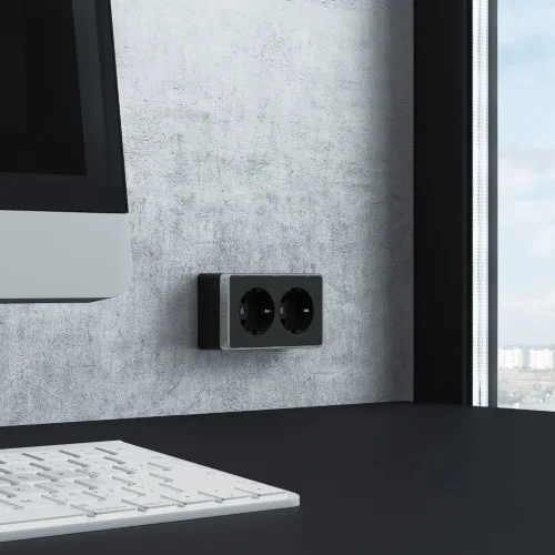 Розетка двойная с заземлением Gallant черный/хром W5072135 - фото 2