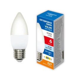 LED-C37-6W-4000K-E27-FR-SLS Лампа светодиодная, Форма свеча, матовая, Белый свет 4000K