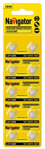 Элемент питания алкалиновый 'таблетка' 95 667 NBT-10 (LR58 AG11 LR721 BP10) (блист.10шт) Navigator 95667 - фото