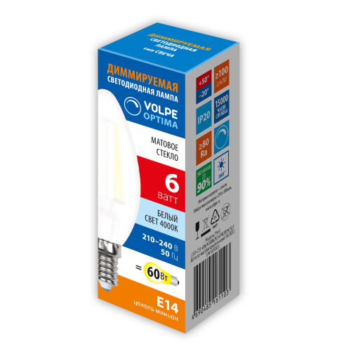 LED-C35-6W-4000K-E14-FR-DIM-SLF Лампа светодиодная диммируемая, Форма свеча, матовая, Белый свет 4000K - фото 2