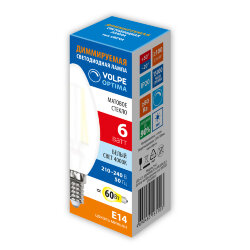 LED-C35-6W-4000K-E14-FR-DIM-SLF Лампа светодиодная диммируемая, Форма свеча, матовая, Белый свет 4000K