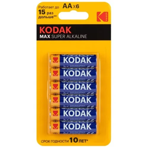Элемент питания алкалиновый AA/LR6 1.5В MAX SUPER Alkaline (блист.6шт) KODAK Б0064203 - фото