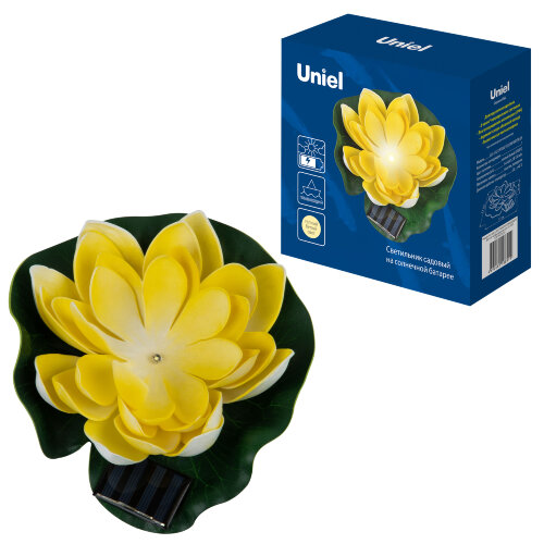 USL-S-827-PT060 YELLOW WATERLILY Садовый светильник на солнечной батарее Желтая кувшинка, Плавающий, 1 светодиода, Теплый белый свет, 1xААA Ni-Mh аккумулятор в-к, IP44, TM Uniel - фото 8