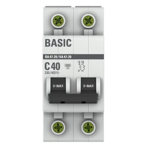 Выключатель автоматический модульный 2п C 40А 4.5кА ВА 47-29 Basic EKF mcb4729-2-40C - фото 2