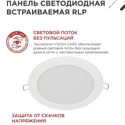Панель светодиодная встраиваемая круглая RLP 18Вт 230В 6500К 1080Лм 225мм белая IP40 IN HOME