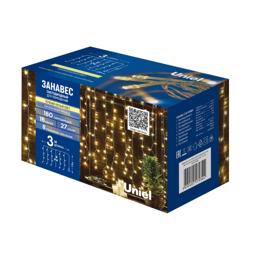 ULD-C3020-160-DTA WARM WHITE IP20 Занавес светодиодный, 3х2м, 160 светодиодов, Теплый белый свет, Провод прозрачный, TM Uniel - фото 8