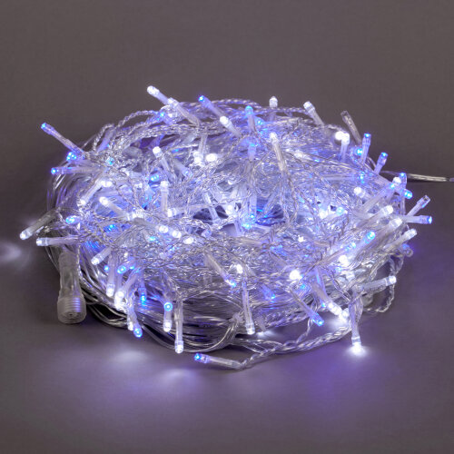 ULD-B12006-195-TTK BLUE-WHITE IP44 Бахрома светодиодная с эффектом мерцания, 12м, Соединяемая, 195 светодиодов, Синий и белый свет, Провод прозрачный - фото 1