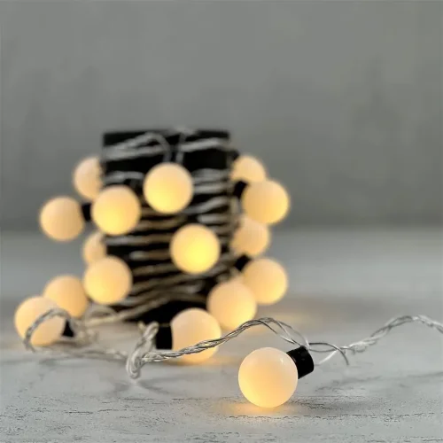 Гирлянда «Шарики» 5м Тепло-Белая 220В, Диаметр Шарика 40мм, 20 LED, Провод Прозрачный Силикон, IP65. Фото 1.