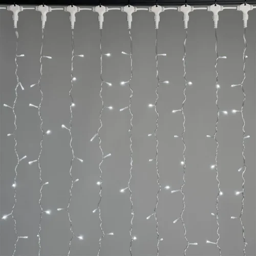Гирлянда Занавес 2 x 3 м Белый 220В, 600 LED, Провод Прозрачный ПВХ, IP54. Фото 1.