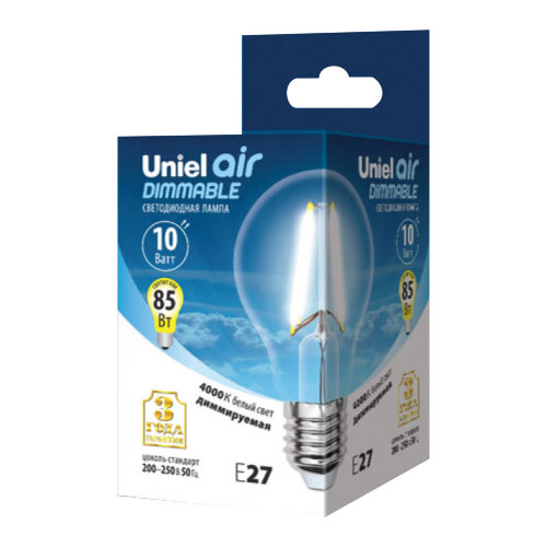 LED-A60-10W-4000K-E27-CL-DIM GLA01TR Лампа светодиодная диммируемая, Форма А, прозрачная, Серия Air, Белый свет 4000K. - фото 2