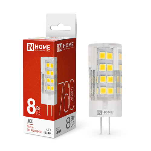 Лампа светодиодная LED-JCD 8Вт 230В G4 4000К 760Лм IN HOME - Фото