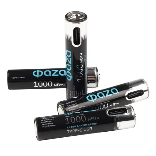 Аккумулятор литиевый AAA 1.5В Li-Ion 1000мВт.ч 660мА.ч зарядка от Type-C шнур в комплекте BL-4 (уп.4шт) ФАZА 5061668 - фото 6
