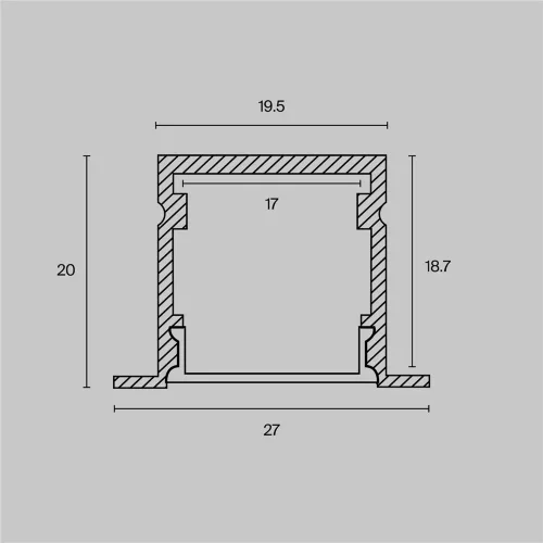 Алюминиевый профиль встраиваемый с накладным фланцем 27×20 (Серебро, 2 м), ALM-2720-S-2M (Серебро) - фото 2