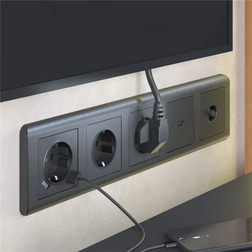 Розетка с заземлением и шторками (графит рифленый) W1171104 - фото 4