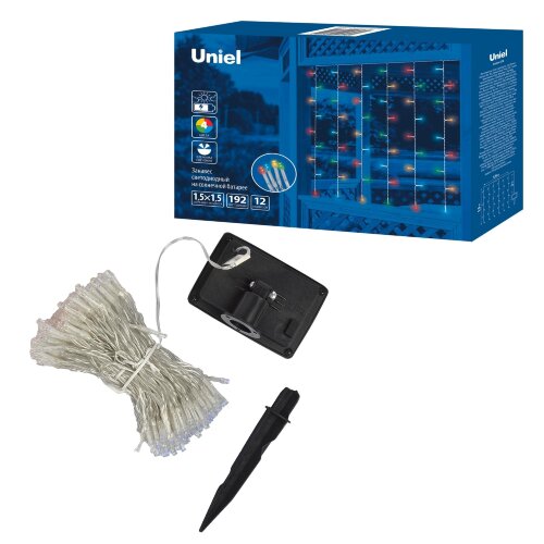 USL-S-132/PT1515 MULTICOLOR CURTAIN Садовый занавес на солнечной батарее. 192 светодиода. Разноцветный свет . 1*АА Ni-Mh аккумулятор в/к. IP44. - фото