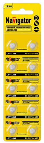 Элемент питания алкалиновый 'таблетка' 95 669 NBT-12 (LR48 AG5 LR754 BP10) (блист.10шт) Navigator 95669 - фото