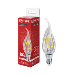Лампа светодиодная LED-СВЕЧА НА ВЕТРУ-deco 15Вт 230В Е14 4000К 1455Лм прозрачная IN HOME