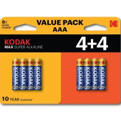 Элемент питания алкалиновый AAA/LR03 1.5В MAX SUPER Alkaline (блист.8шт) KODAK Б0057079