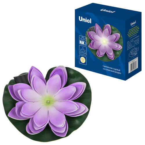 USL-S-828-PT060 PURPLE WATERLILY Садовый светильник на солнечной батарее Фиолетовая кувшинка, Плавающий, 1 светодиода, Теплый белый свет, 1xААA Ni-Mh аккумулятор в-к, IP44, TM Uniel - фото 10