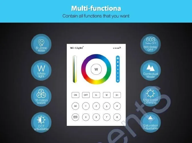 Сенсорная панель Mi-Light B8 P211 (RGB/RGBW/RGB+CCT, 1-8 zone, 2.4GHz) - фото 2.