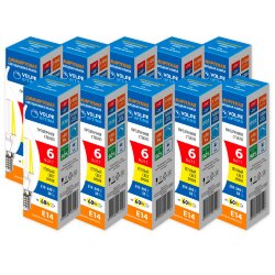 LED-CW35-6W-3000K-E14-CL-DIM-SLF Набор из 10штук Лампа светодиодная диммируемая, Форма свеча на ветру, прозрачная, Серия Optima DIM Филамент, Теплый белый свет 3000K, Картон