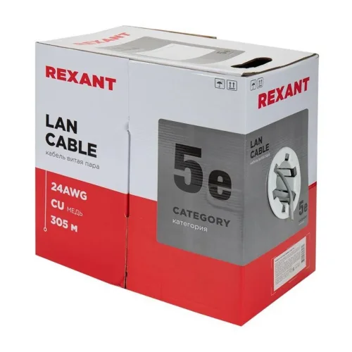 Кабель витая пара F/UTP кат.5e 4х2х24AWG solid PVC INDOOR сер. (м) Rexant 01-0143 - фото 3