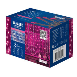 ULD-C3020-160-DTA PINK IP20 Занавес светодиодный, 3х2м, 160 светодиодов, Розовый свет, Провод прозрачный, TM Uniel