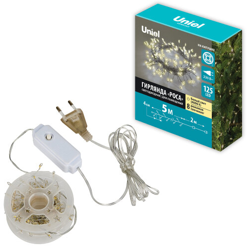 ULD-S0500-125-DTA WARM WHITE IP20 DEWDROP Гирлянда светодиодная Роса, 5м, 125 светодиодов, Теплый белый свет, Провод прозрачный - фото 7