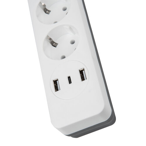 S-GSR5-3 U2C1 WHITE-GREY Сетевой фильтр серии Standard, шнур 3м Пвс 3х0.75, 5 гнезд, с-з, 2USB+1TYPE C, 10A, 2500Вт, Белый-серый, TM Uniel - фото 6